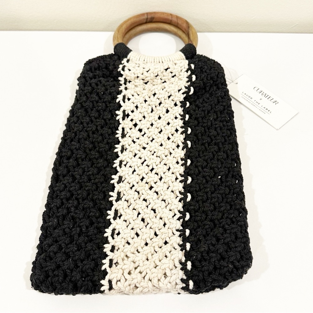 Curateur x Laude NWT The Label Black Knit Macrame Stripe Bag